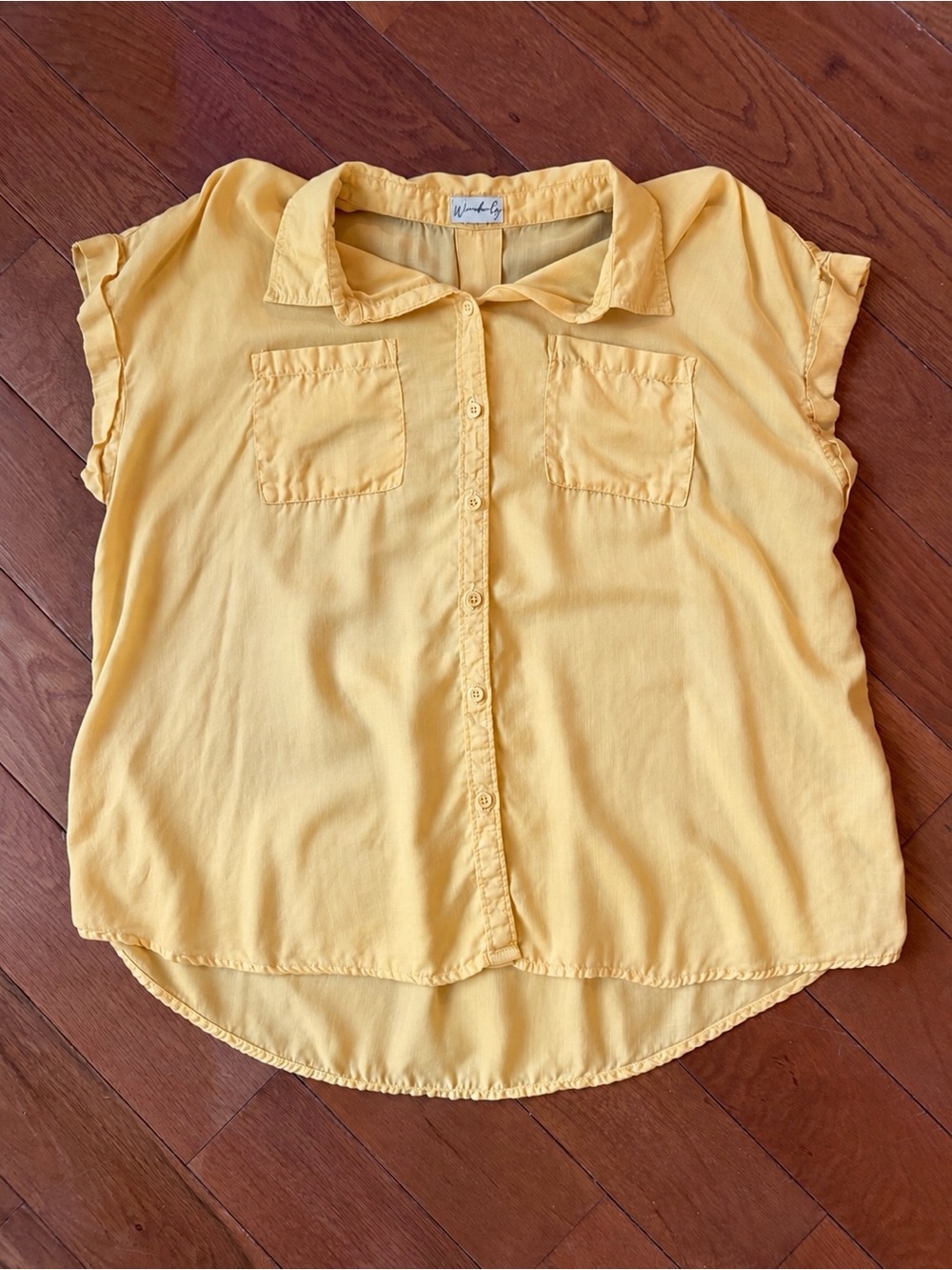 Wonderly Yellow Lyocell Button Front Shirt Capped Sleeve Plus Size Approx 1X